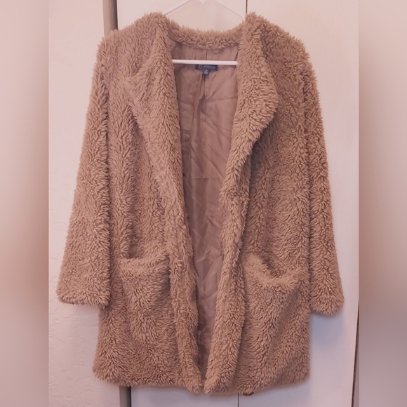 Democracy Teddy Coat Faux Fur Open Front Size Small Cozy Comfy Soft Lined - Picture 10 of 10